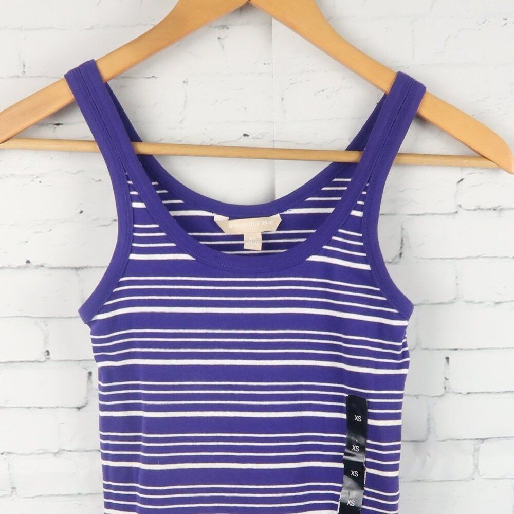 BANANA REPUBLIC PURPLE & WHITE STRIPE EXTRA LONG TANK TOP SIZE XS NWT - Picture 6 of 8